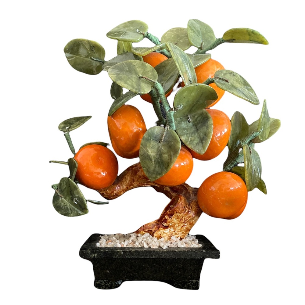 Vintage Mandarin Orange with Jadeite Leaves Bonsai Tree Home Decor